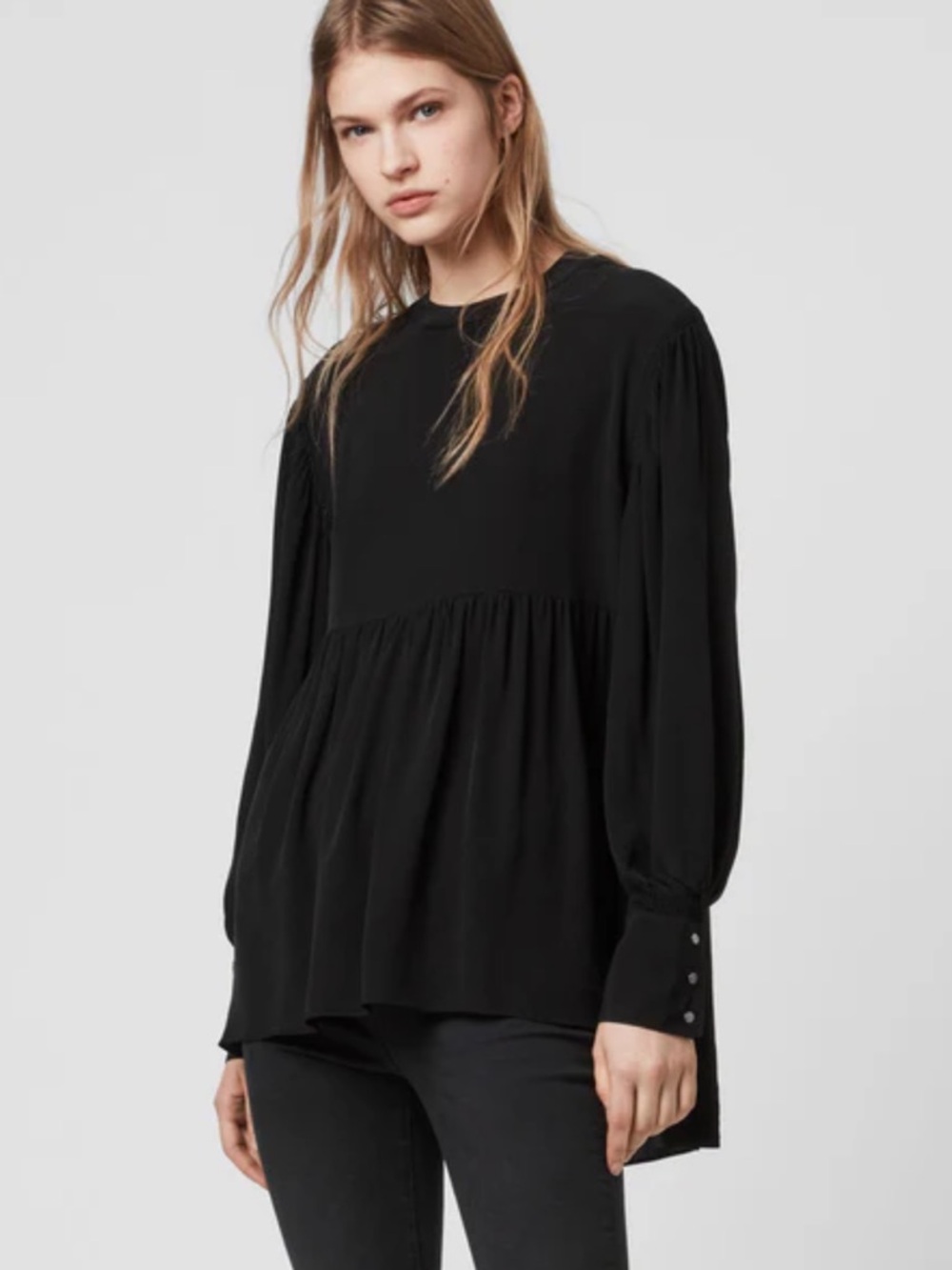 All Saints Black Fayre Long Sleeve Smock Top